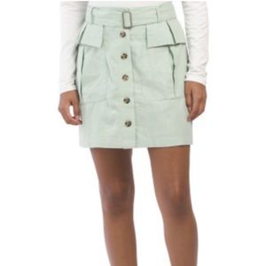 NICOLE MILLER Sage Linen Blend Button Down Belted Mini Skirt